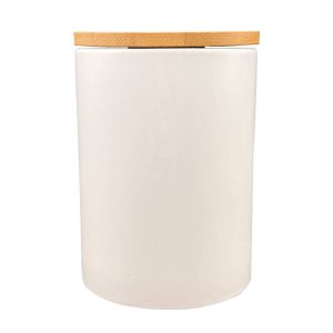 White Ceramic Jar With Bamboo Lid