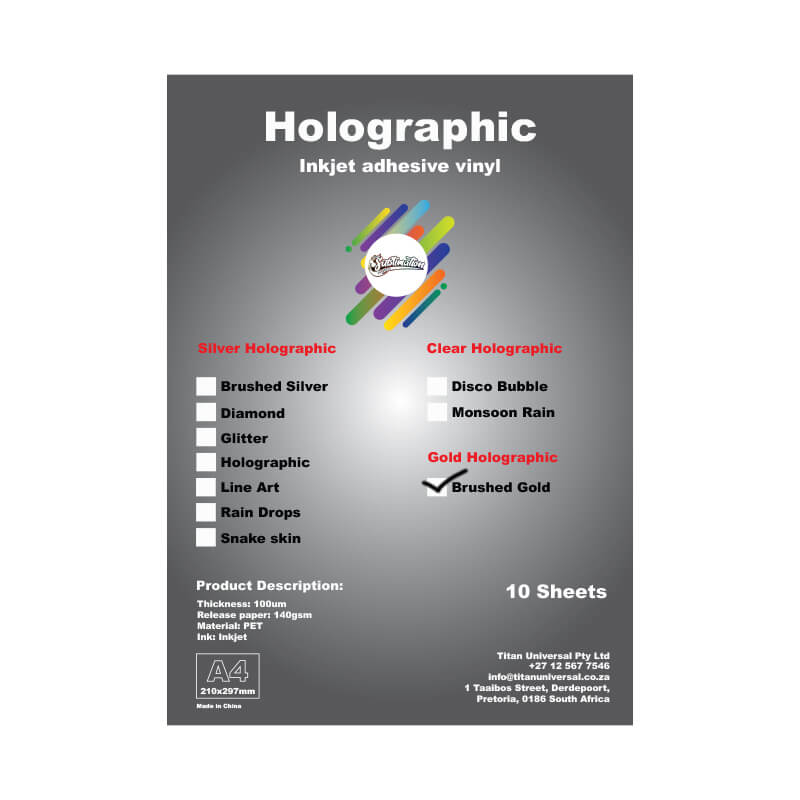 SP319 COVER A4 Holographic Gold Waterproof Inkjet Vinyl Brushed Gold